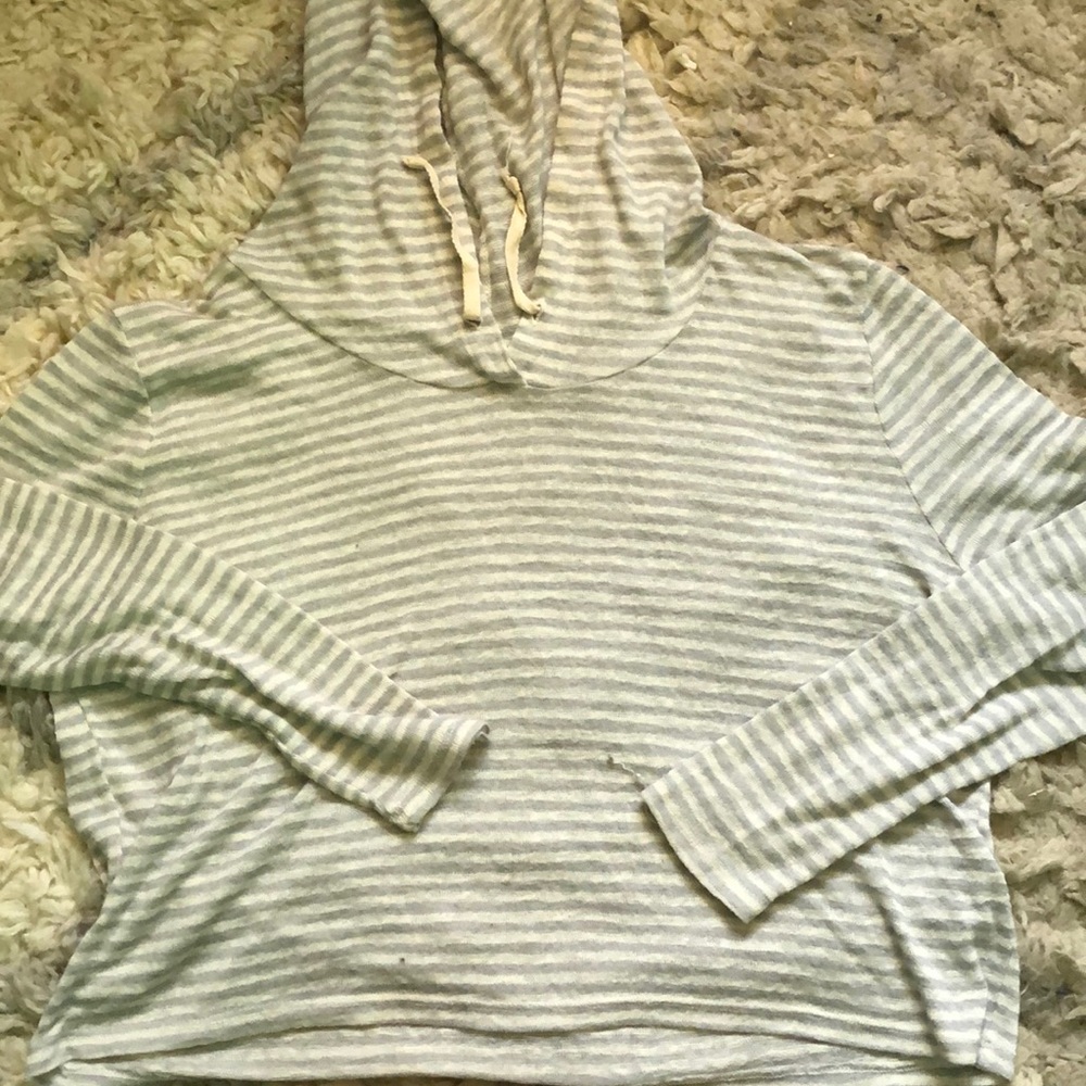 gray and white striped cropped hoodie